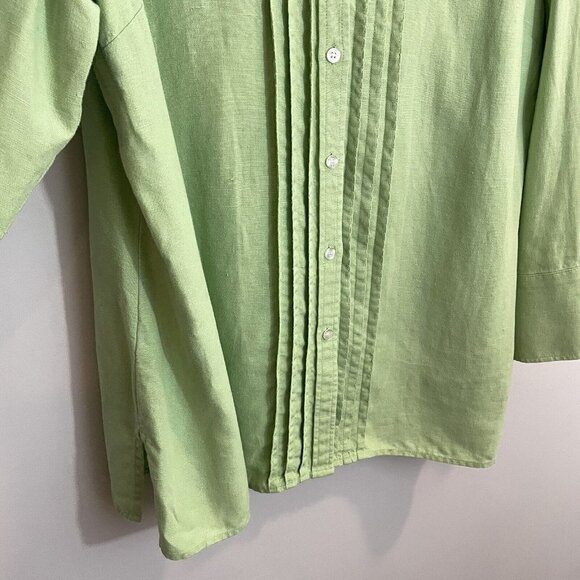Susan Bristol 100% Linen Button Up Shirt Womens 12 L Green Blouse Mature EUC - Picture 4 of 13